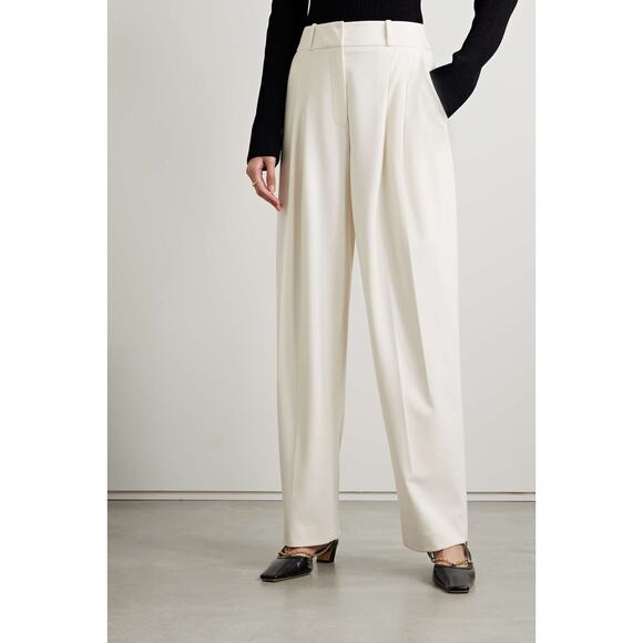 VERONICA BEARD Lagarde Pleated Crepe Wide-leg White Pants - Picture 4 of 12